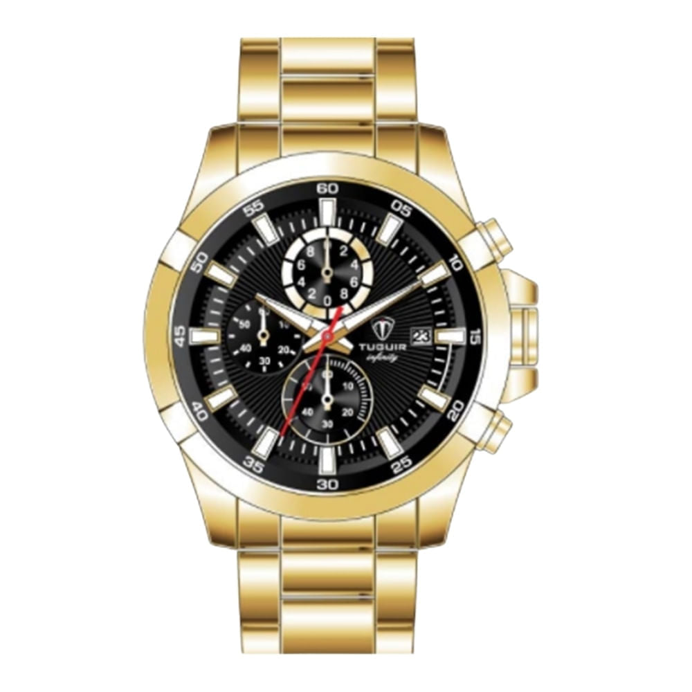 Relógio Masculino de Aço Cronógrafo Tuguir Analógico Infinity TGI37034 Dourado e Preto